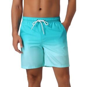 Gradient Color Drawstring Elastic Waist Summer Swimming Trunks Light Blue